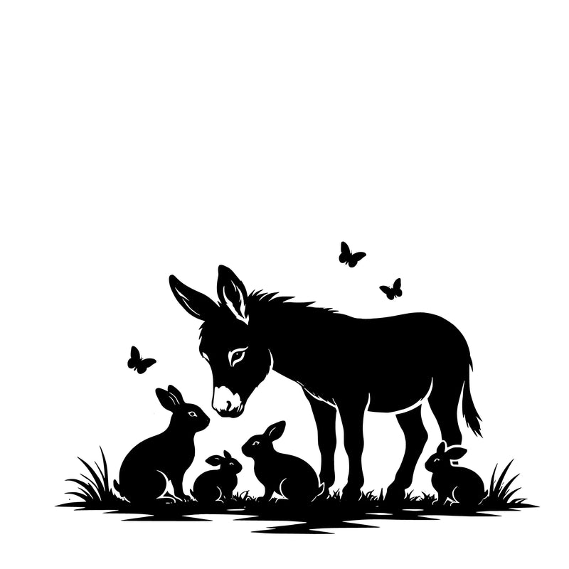 Donkey with Rabbits – Single Motif Sticker