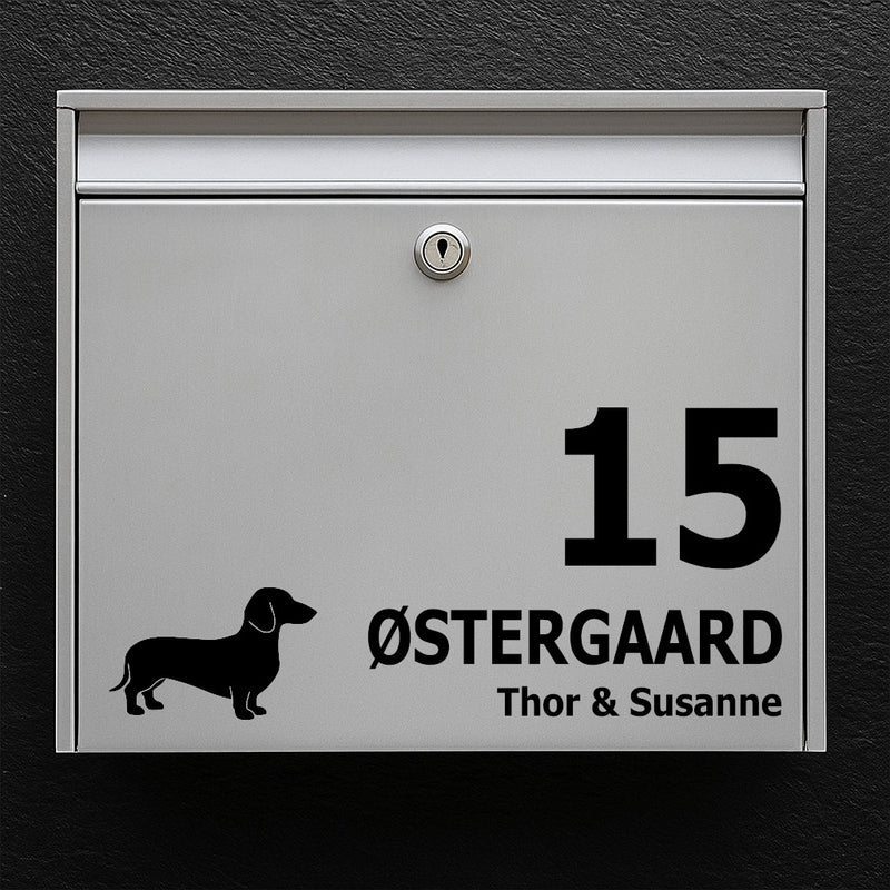 Nameplate for mailbox with dachshund icon - space for house number and names - durable quality