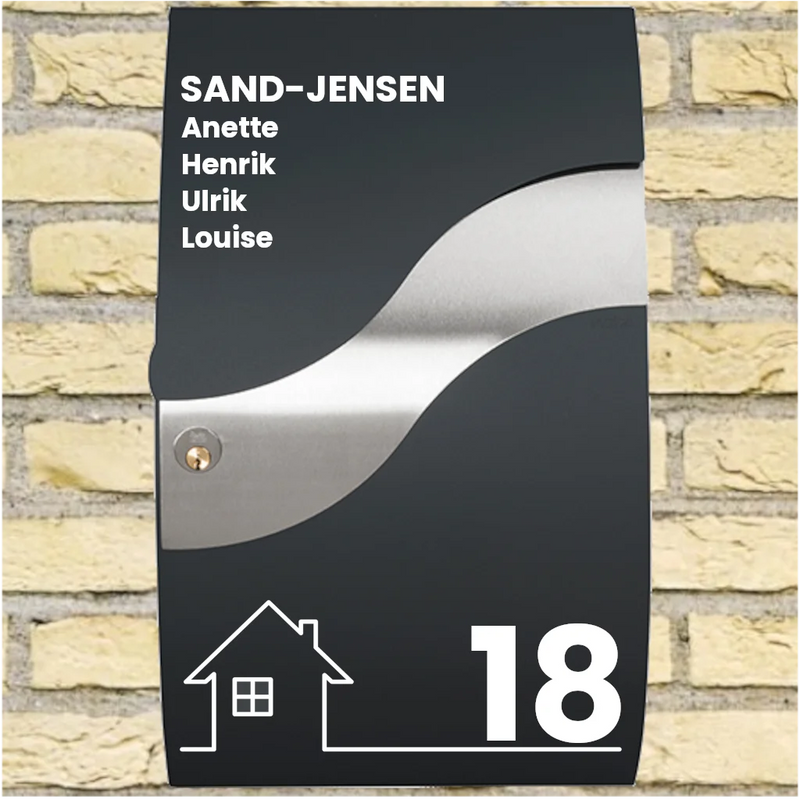 Mailbox Sticker – Wave Layout with House Motif, Surname, First Names & House Number