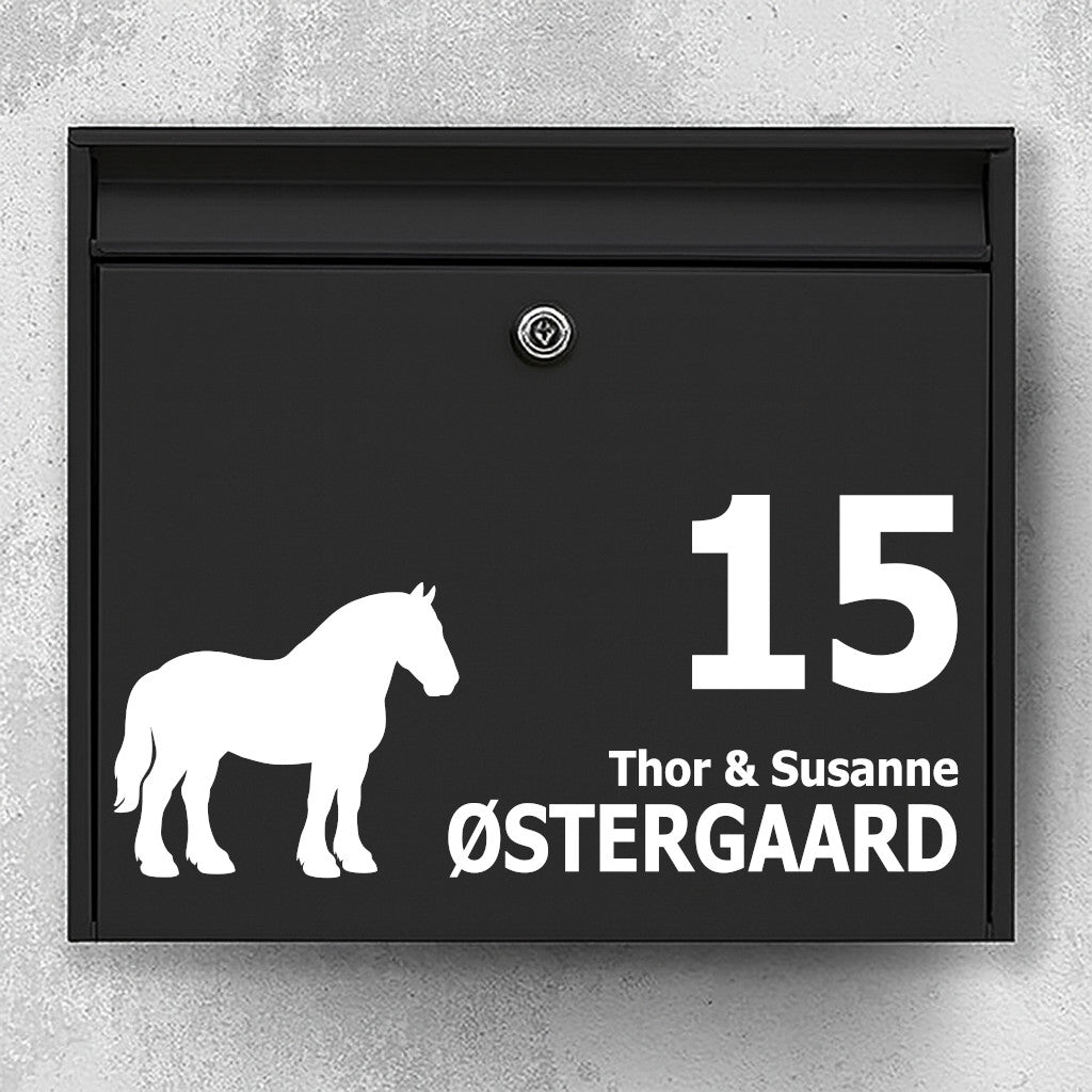 Mailbox sticker with Belgian horse in silhouette - personalized nameplate and house number - weatherproof vinyl