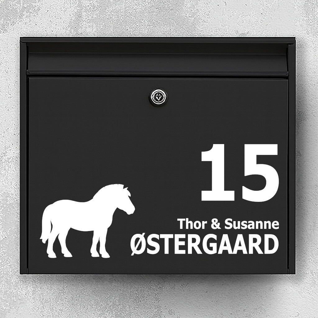 Mailbox sticker with fjord horse silhouette - personalized nameplate and house number - weatherproof vinyl