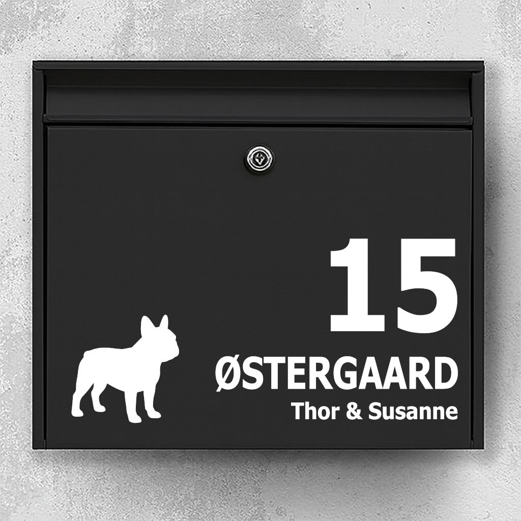 French Bulldog Silhouette Mailbox Sticker - Personalised Name/House Number Label - Weatherproof Vinyl