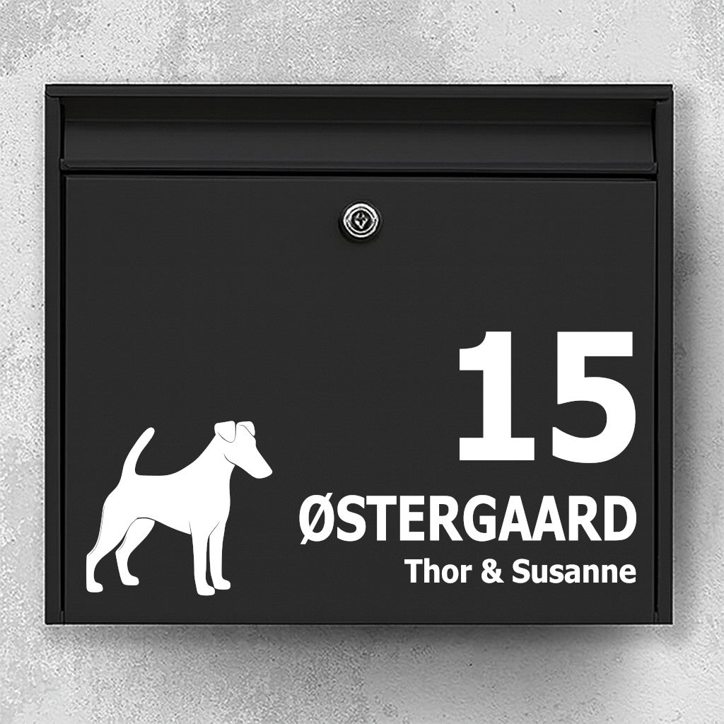 Smooth Fox Terrier Silhouette Mailbox Sticker - Custom Name Sign and House Number - Weatherproof Outdoor Vinyl