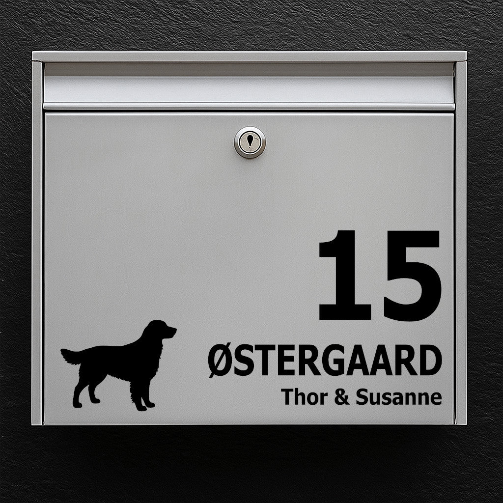 Nameplate for mailbox - motif with retriever/dog figure - customize name and number - outdoor quality