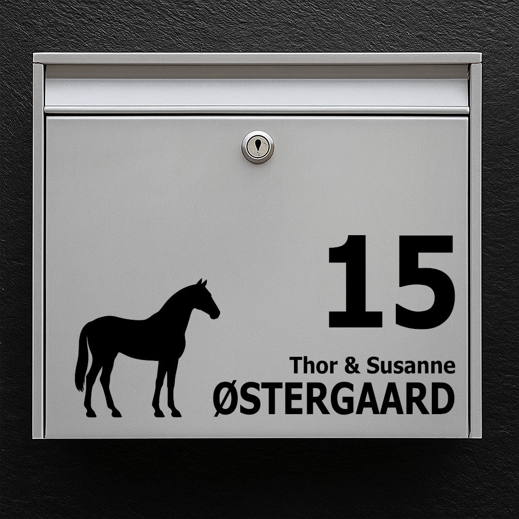Nameplate for mailbox - horse motif: Holsteiner (Holsteiner) - customize name and house number - robust outdoor sticker