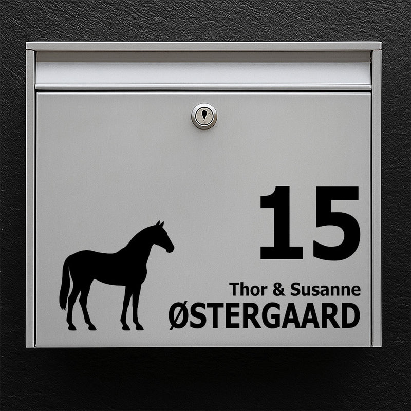 Nameplate for mailbox - horse motif: Holsteiner (Holsteiner) - customize name and house number - robust outdoor sticker
