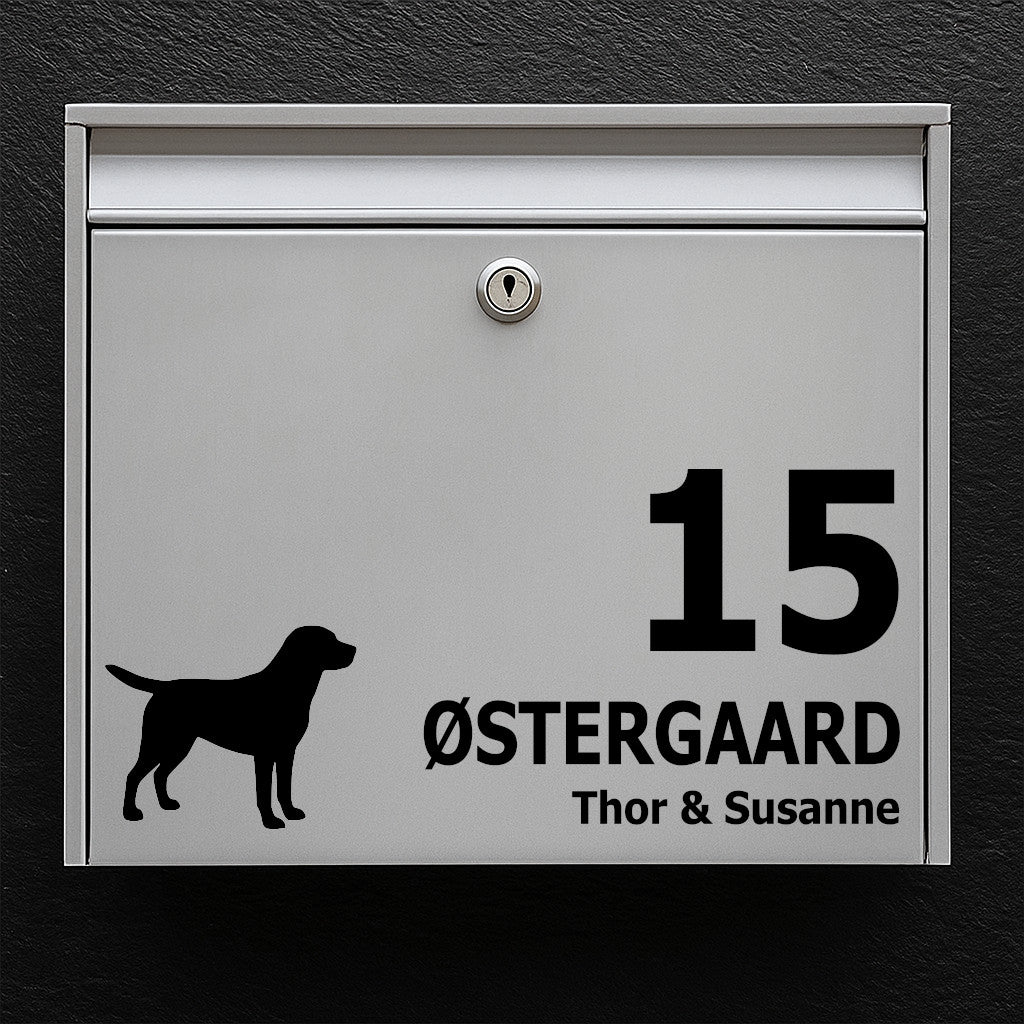 Mailbox nameplate - Labrador motif - custom house number and names - robust outdoor sticker