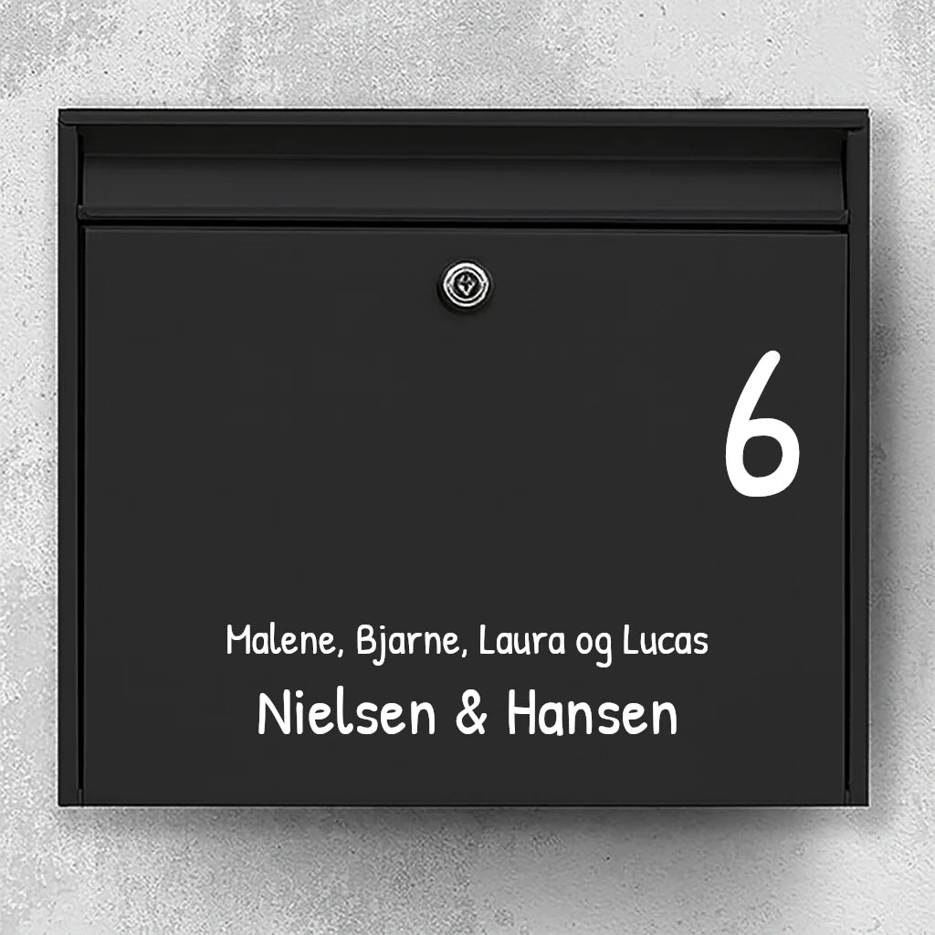 Mailbox sticker – optional font: house number in the right corner, first names & two last names