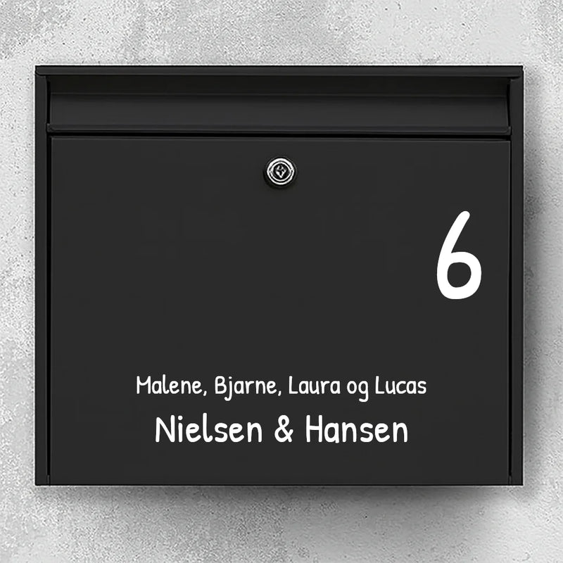 Mailbox sticker – optional font: house number in the right corner, first names & two last names