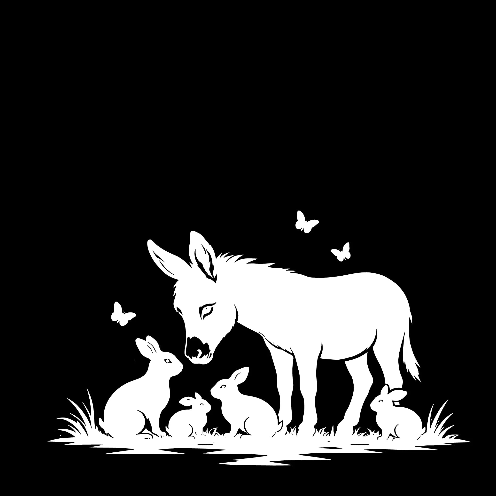 Donkey with Rabbits – Single Motif Sticker