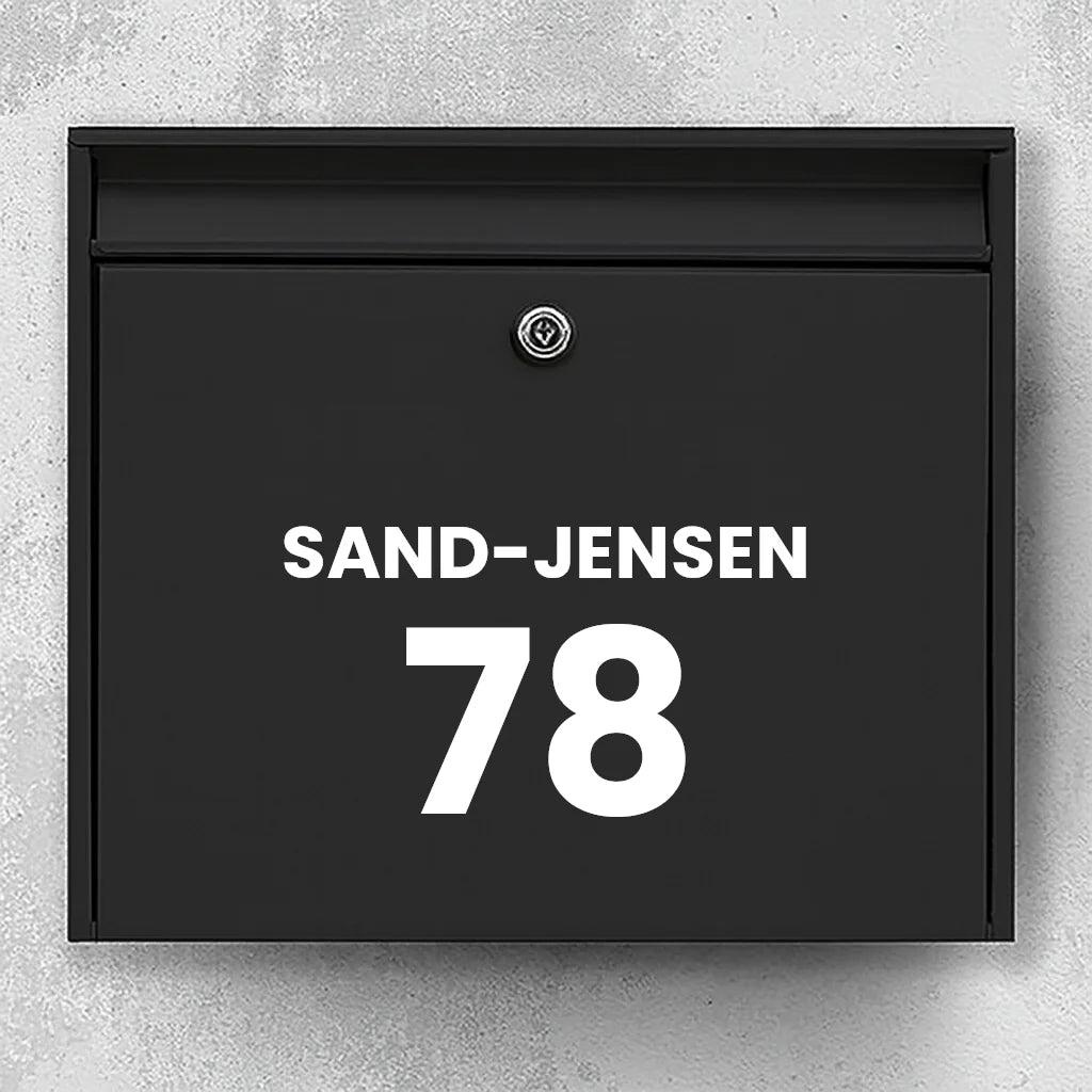 Mailbox sticker – last name above large house number (centered)