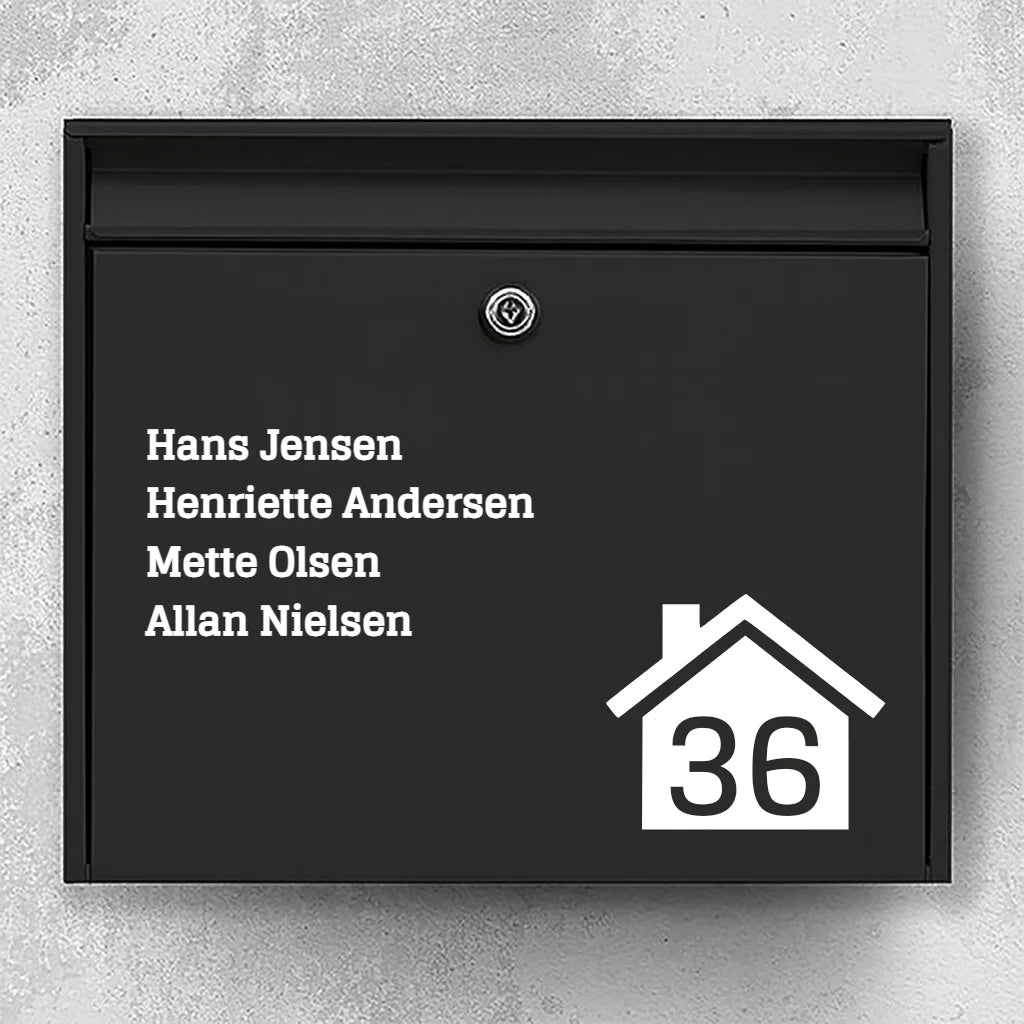 Mailbox sticker - list of names with house icon & house number