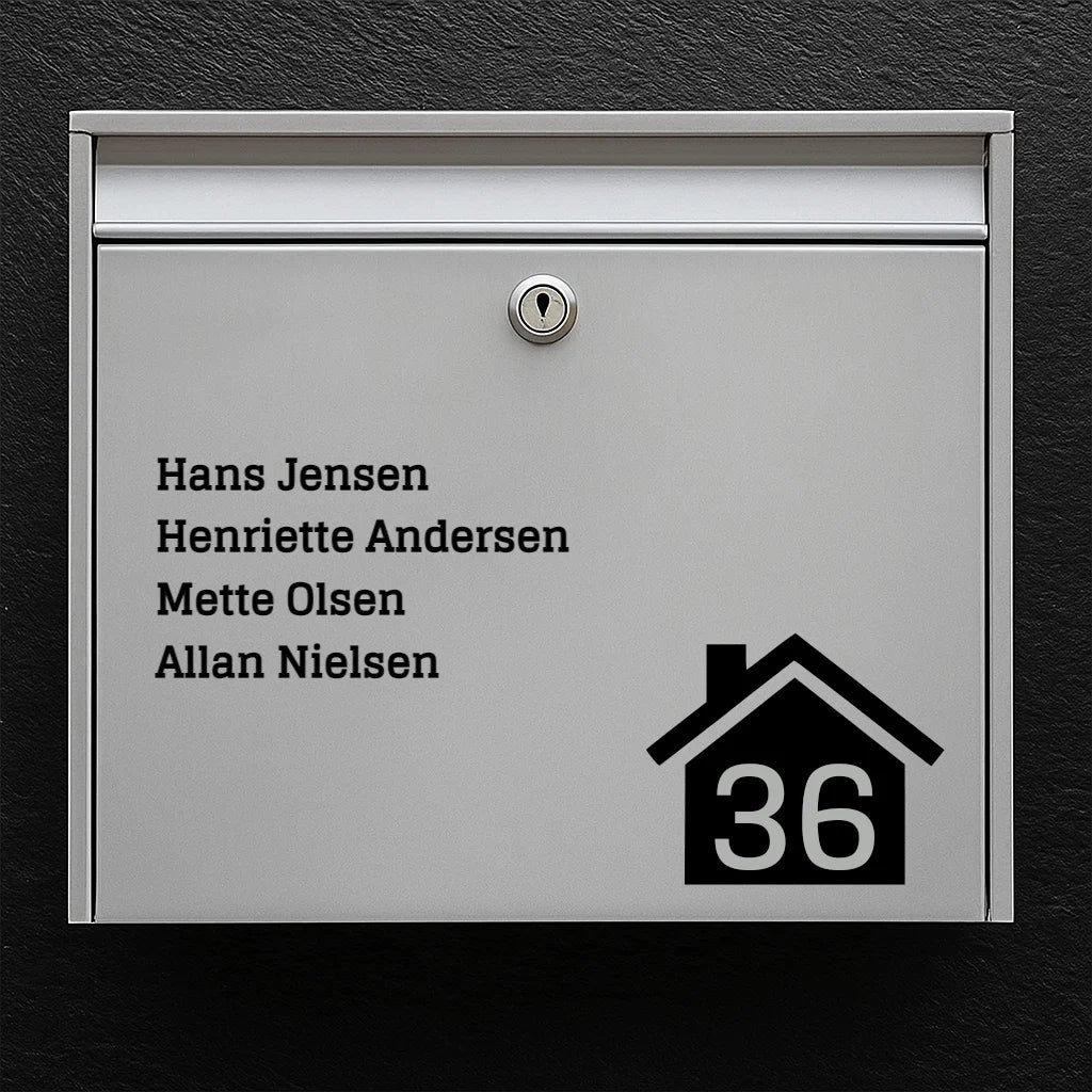 Mailbox sticker - list of names with house icon & house number