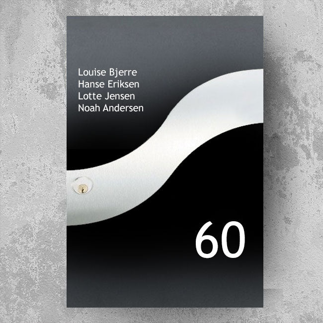 Letterbox sticker in curved/wave design - multi-line name list and large house number - weatherproof vinyl