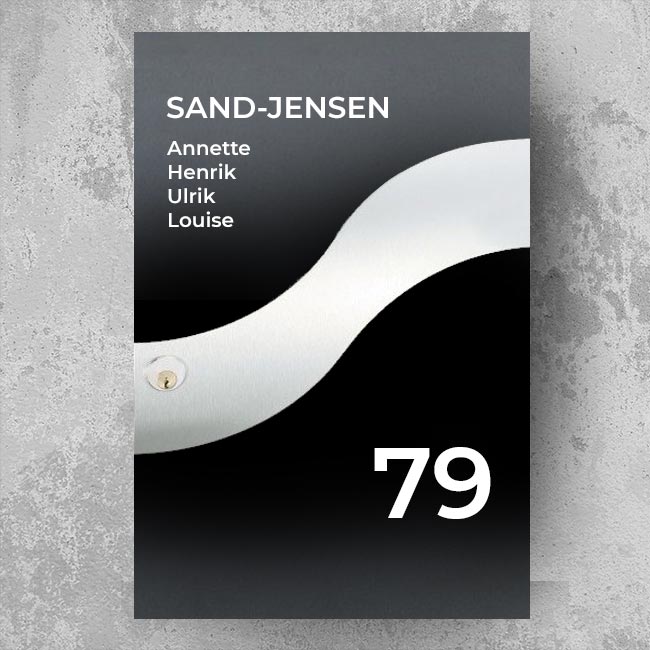 Mailbox sticker in a modern look - wave-shaped graphic element, multi-line name list and large house number - weather-resistant vinyl