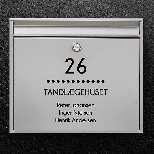 Company sign for mailbox - clear house number, dot separator and company name with employee list - weatherproof vinyl