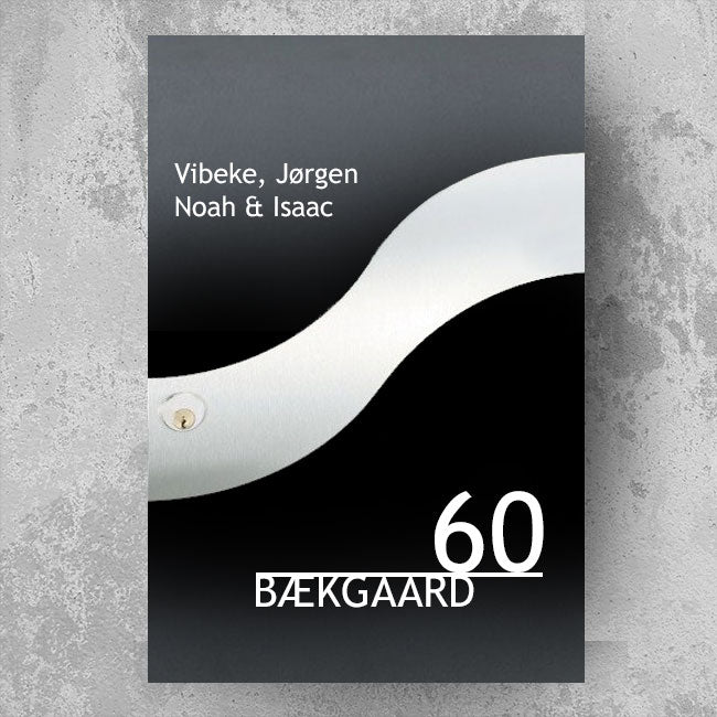 Mailbox sticker in wave-shaped design - name list at the top, large house number and surname underlined - weather-resistant vinyl