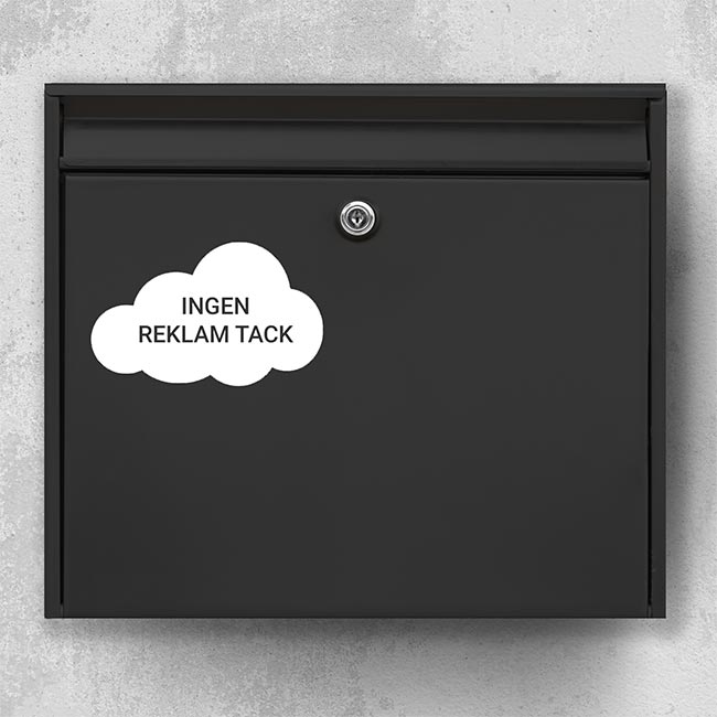 Mailbox sticker in white cloud with the text “No ads, please” – advertising-free sticker for black mailbox