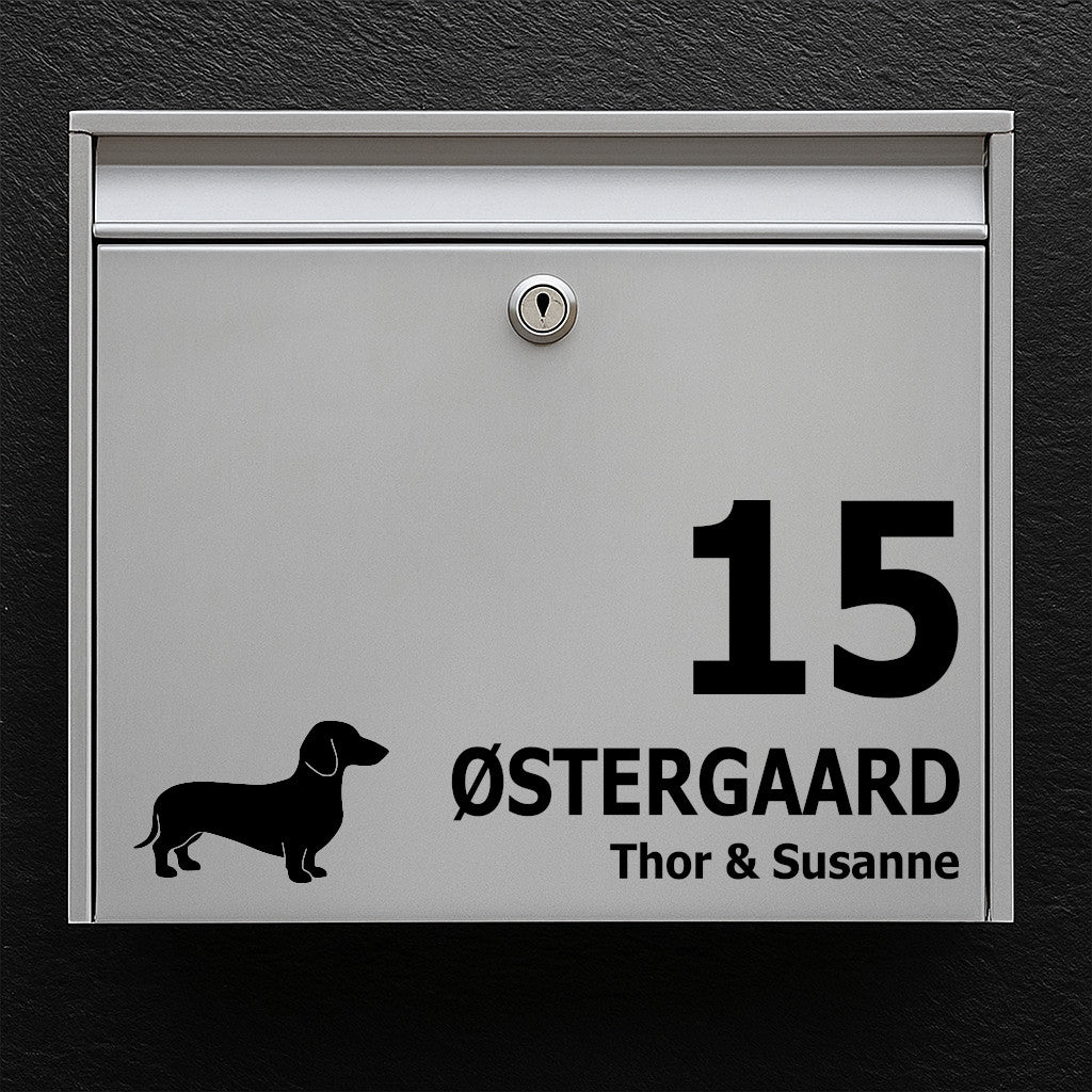 Nameplate for mailbox with dachshund icon - space for house number and names - durable quality