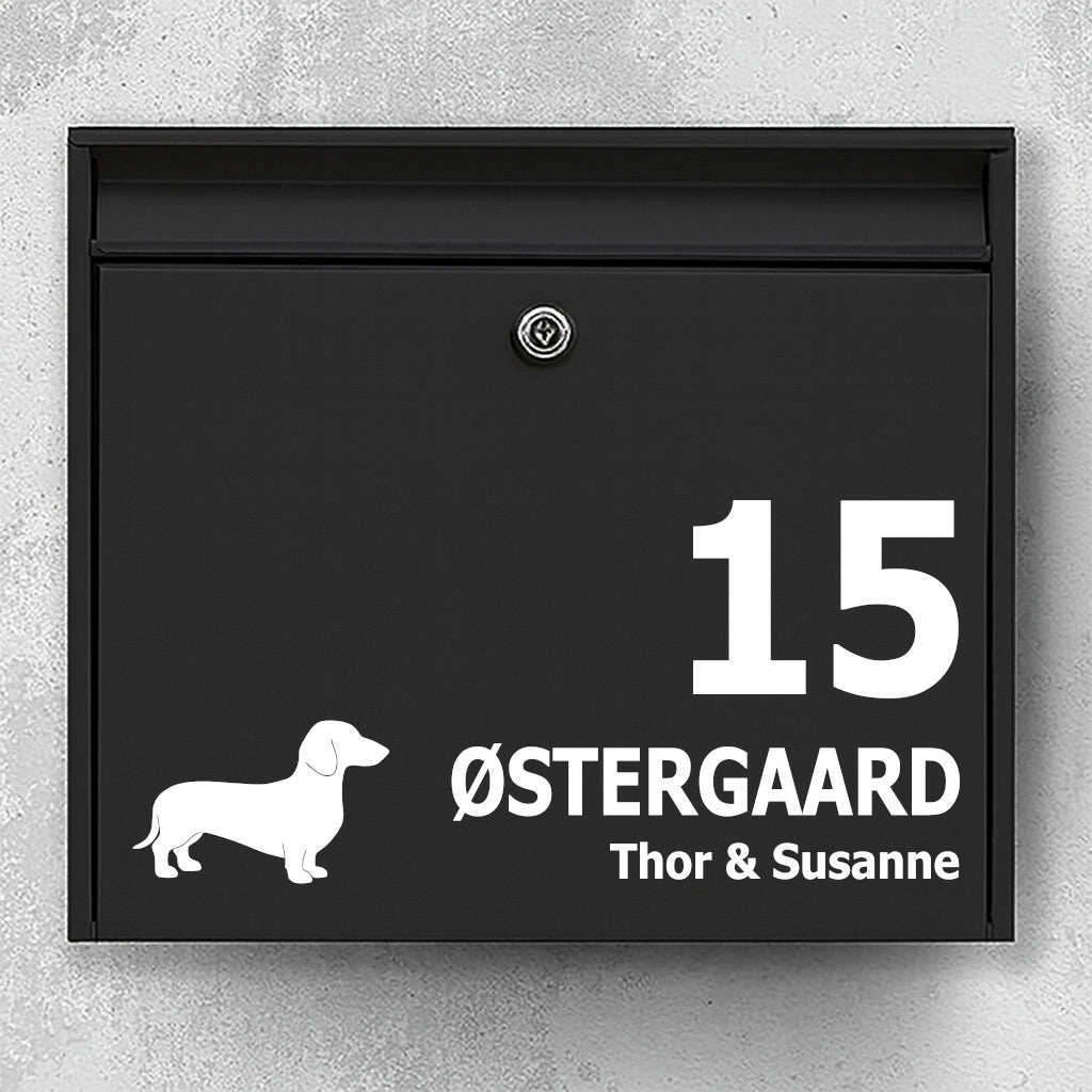 Mailbox sticker with dachshund - personalized name sticker and house number - weatherproof vinyl