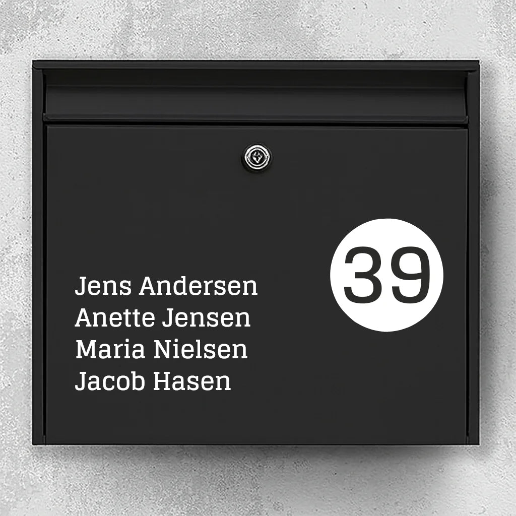 Mailbox sticker - name list with round house number badge