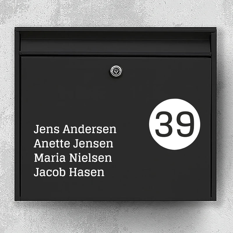 Mailbox sticker - name list with round house number badge