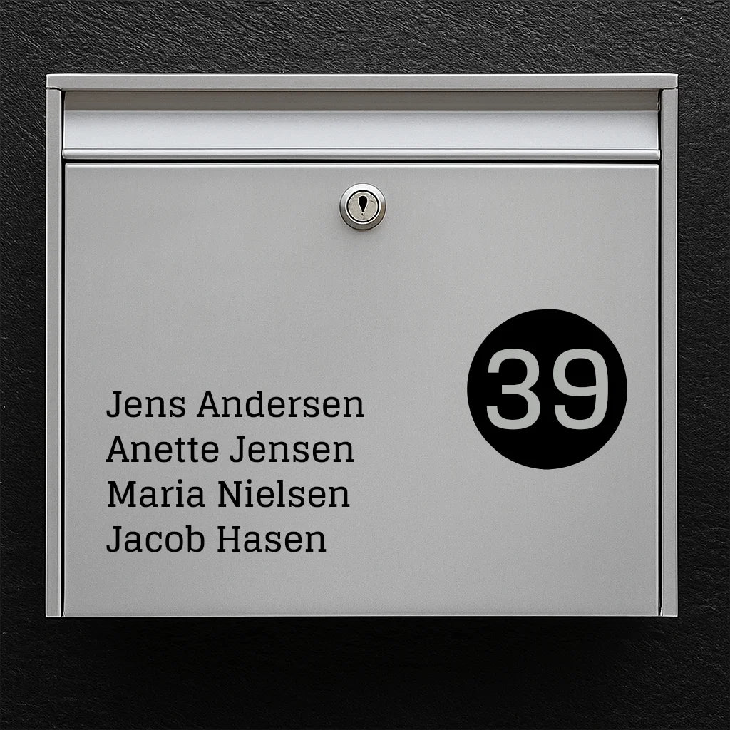 Mailbox sticker - name list with round house number badge