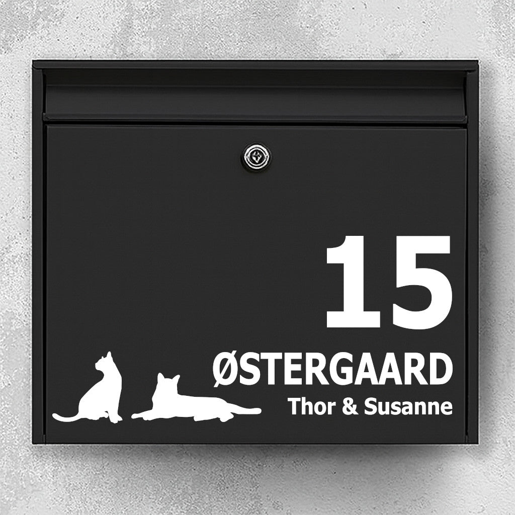 Mailbox sticker with two cats in silhouette - personalized nameplate and house number - weatherproof vinyl