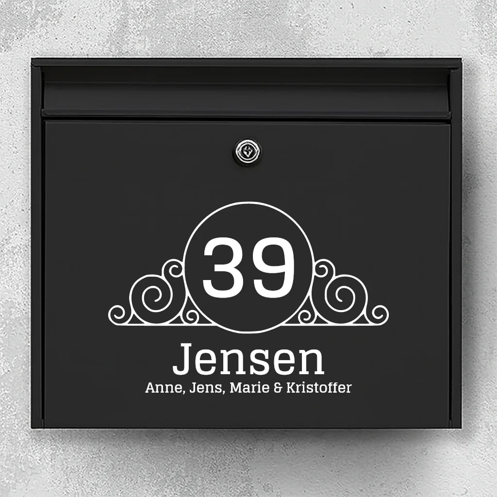 Mailbox sticker – crest ornament with house number, last name & first names