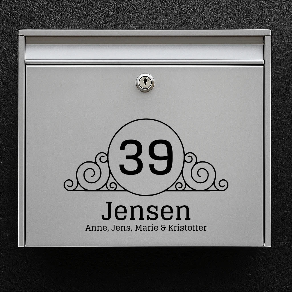 Mailbox sticker – crest ornament with house number, last name & first names
