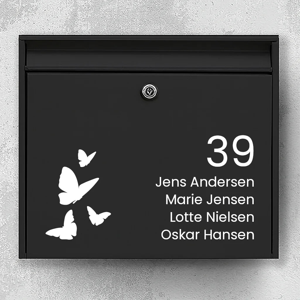Mailbox sticker – butterflies with house number & name list