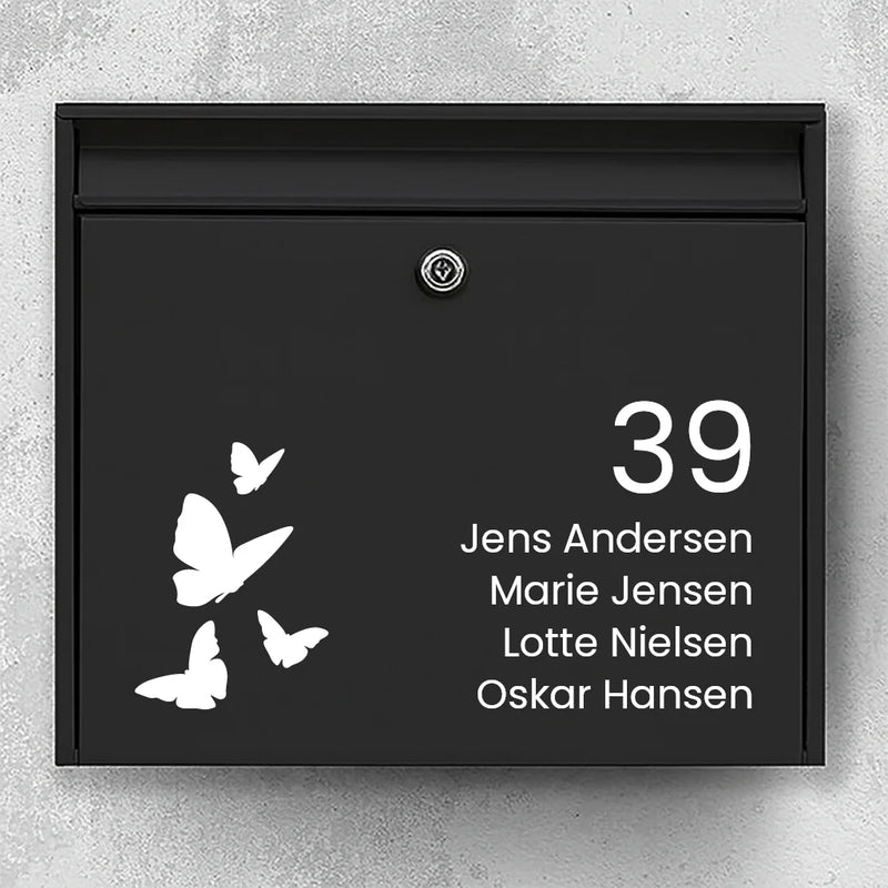 Mailbox sticker – butterflies with house number & name list