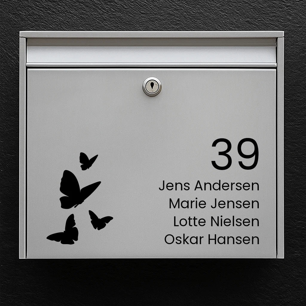 Mailbox sticker – butterflies with house number & name list