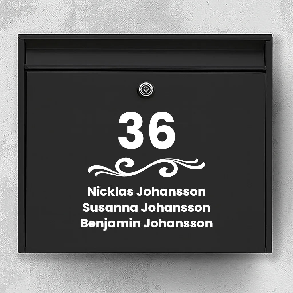 Mailbox sticker - house number with ornament & name list