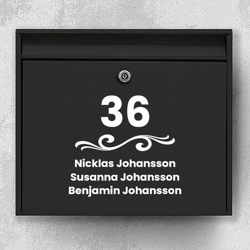 Mailbox sticker - house number with ornament & name list