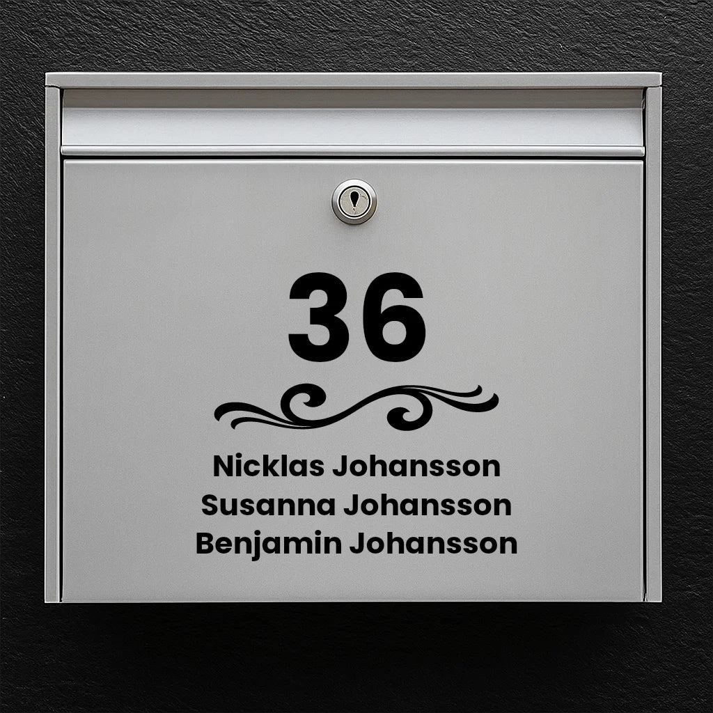 Mailbox sticker - house number with ornament & name list