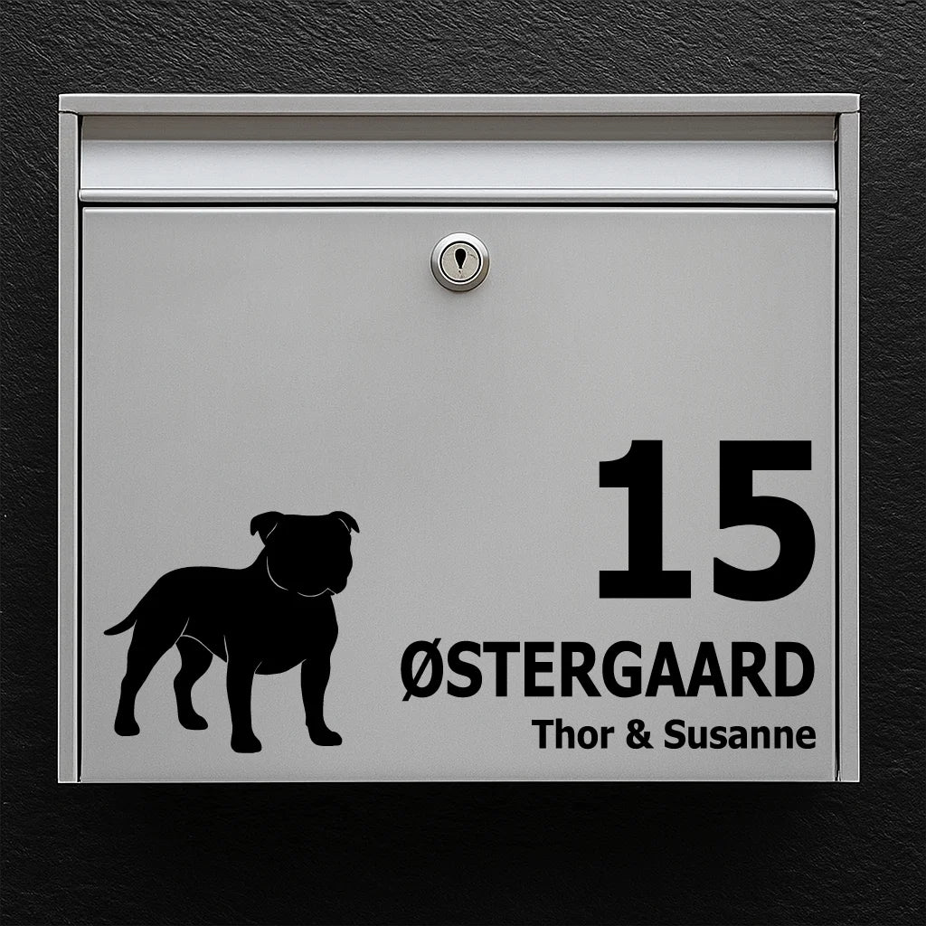 Mailbox sticker with Staffordshire Bull Terrier