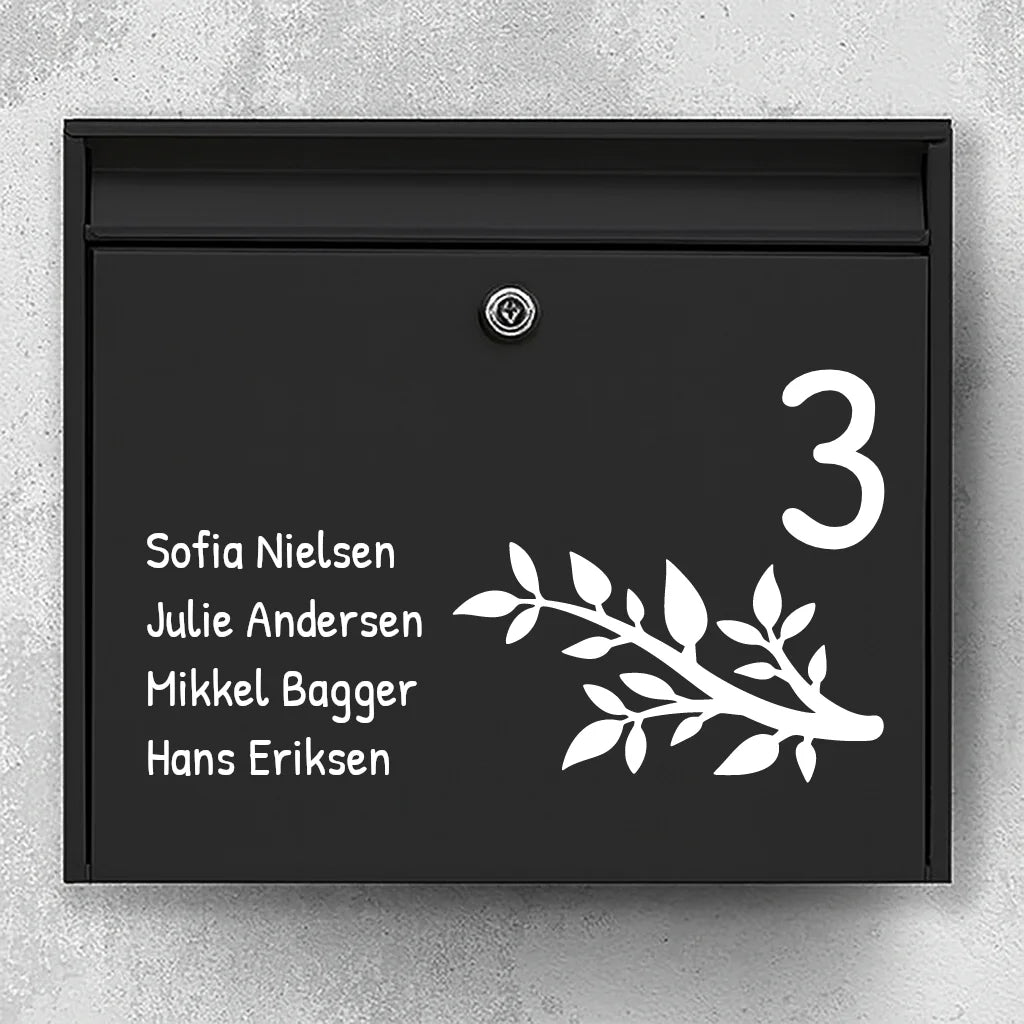 Mailbox sticker - branch motif with house number & list of names