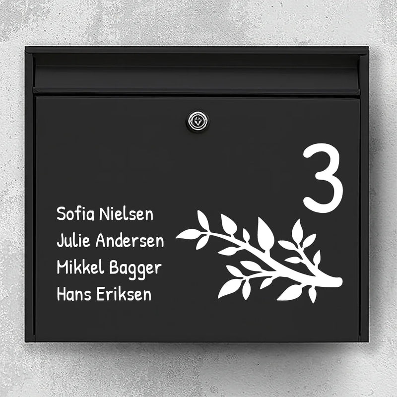Mailbox sticker - branch motif with house number & list of names