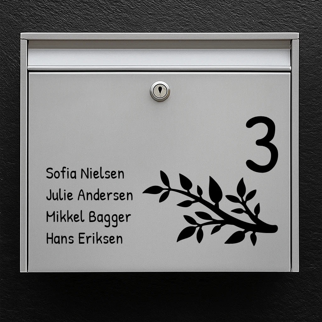 Mailbox sticker - branch motif with house number & list of names