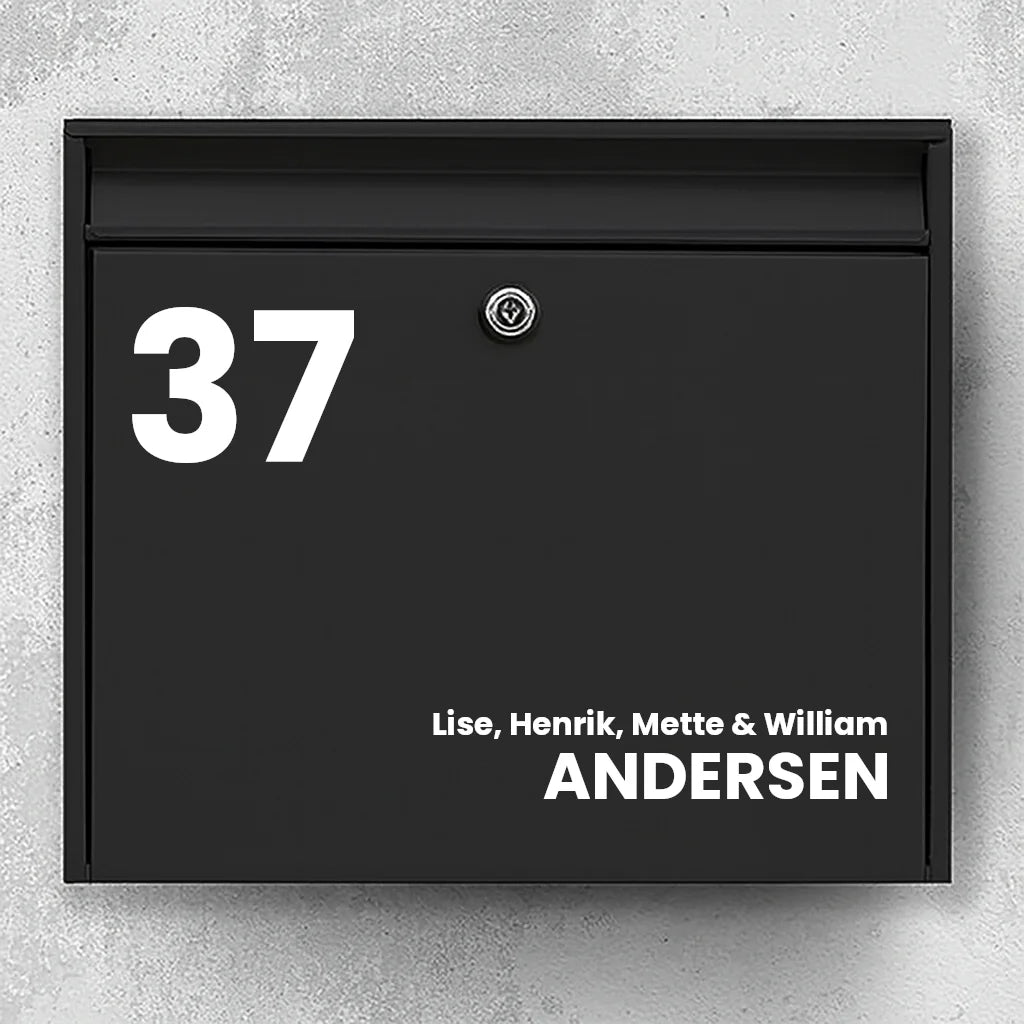 Mailbox sticker – large house number & last name (with first names)