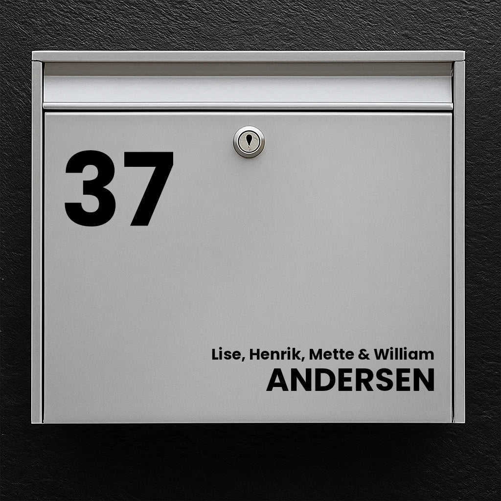 Mailbox sticker – large house number & last name (with first names)