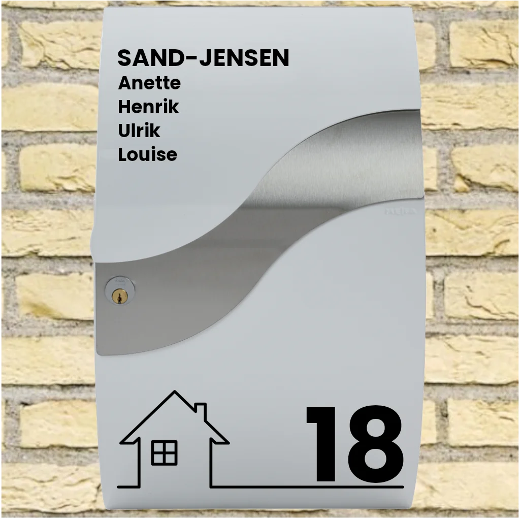 Mailbox Sticker – Wave Layout with House Motif, Surname, First Names & House Number