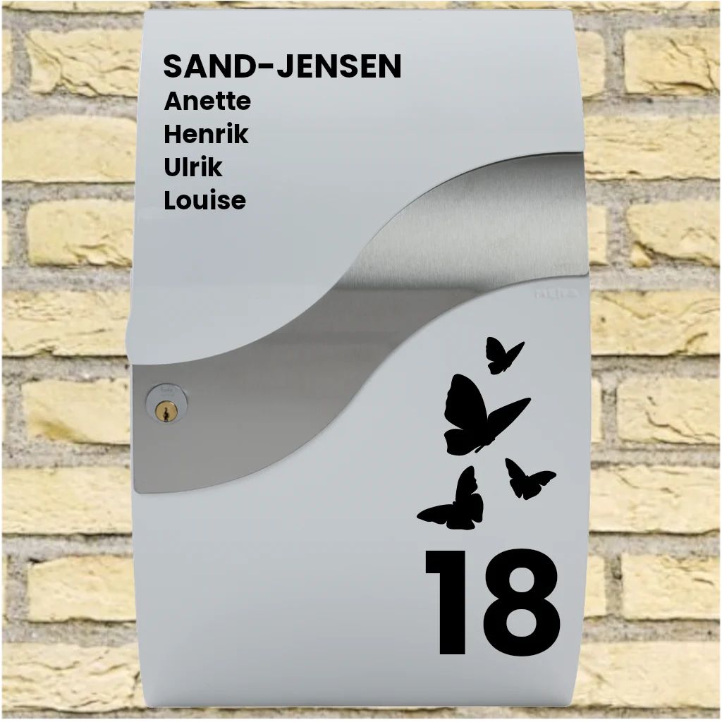 Mailbox Sticker – Wave Layout with Butterfly Motif, Surname, First Names & House Number