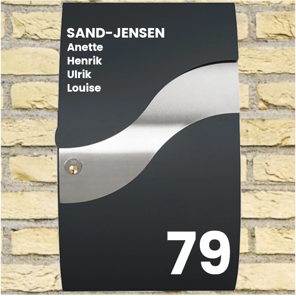 Mailbox sticker – Wave layout with last name, first names & house number