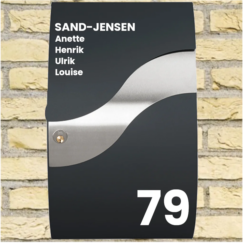 Mailbox sticker – Wave layout with last name, first names & house number